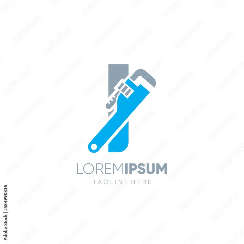 Letter I Initial Pipe Wrench Logo Design Vector Icon Graphic Emblem Illustration