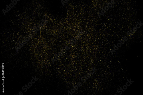 Gold Glitter Texture Isolated on Black Background. Golden stardust. Amber Particles Color. Sparkles Rain. Vector Illustration, Eps 10.

