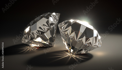 two diamond on black background with sun glare of light