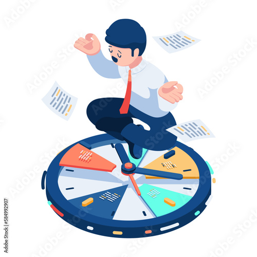 Isometric Businessman doing Meditation Over Clock