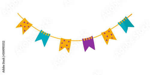 Garland isolated on transparent or white background. Party flags for decoration birthday, carnival, party and festival. Png, vector illustration