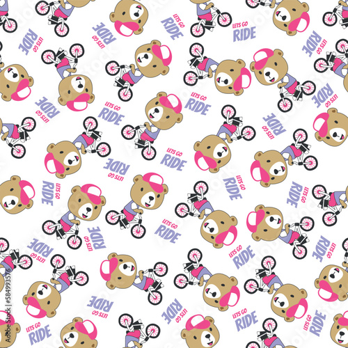 Cute bear riding a bicycle. Trendy children graphic. Vector illustration. T-Shirt Design for children. Design elements for kids.