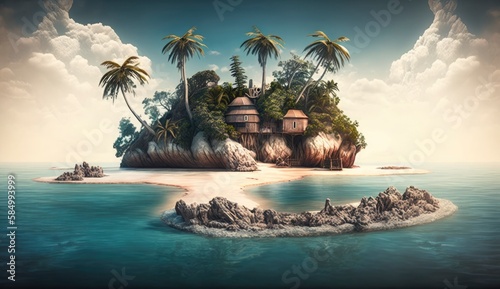 Vacation on a deserted island in the tropics  Generate Ai