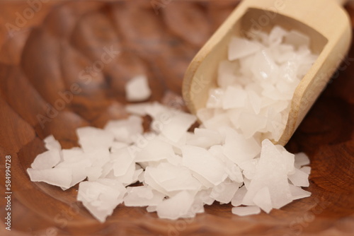Magnesium chloride detailed background abstract on wooden table