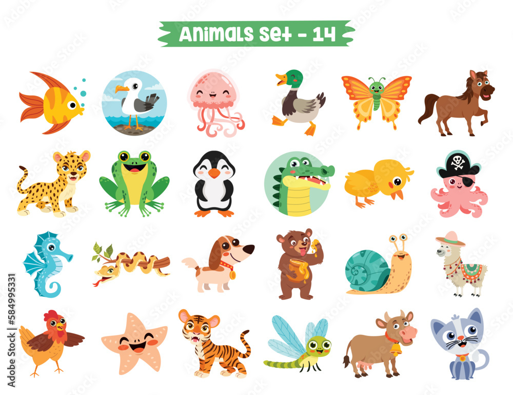 Obraz premium Set Of Cute Cartoon Animals