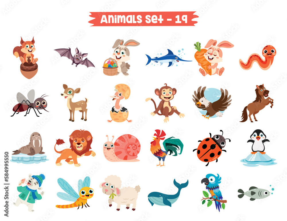 Fototapeta premium Set Of Cute Cartoon Animals