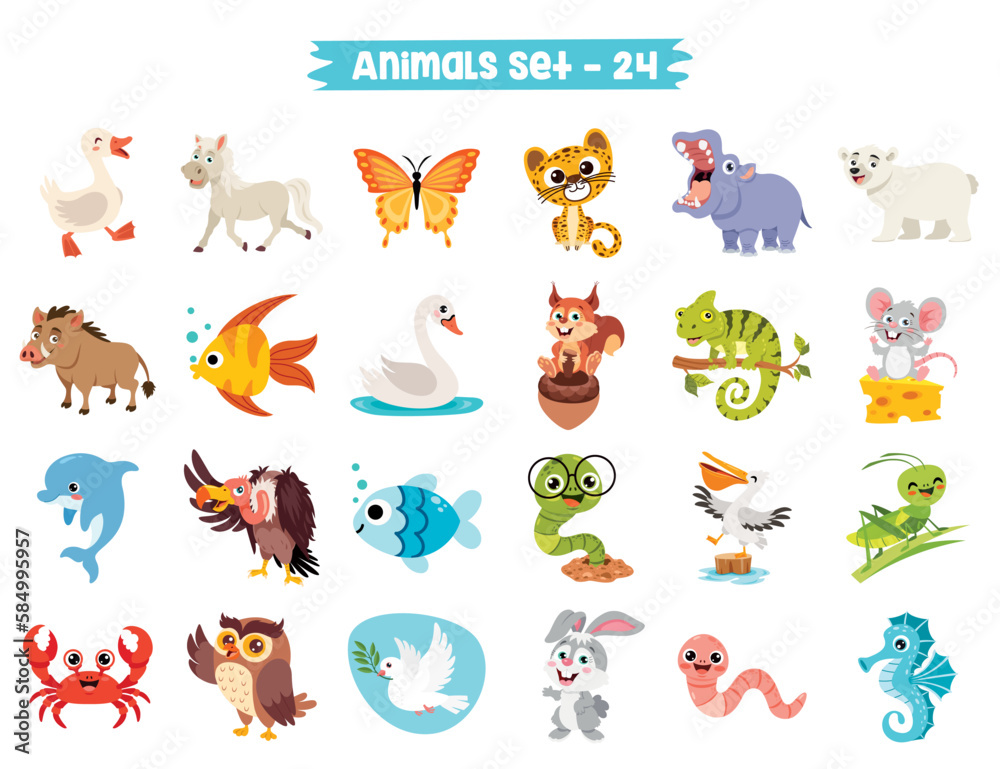 Obraz premium Set Of Cute Cartoon Animals