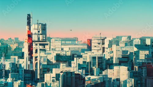 City skyline, buildings collapsed. Generative AI