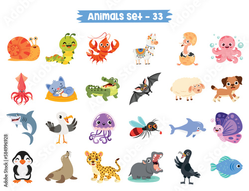 Fototapeta Naklejka Na Ścianę i Meble -  Set Of Cute Cartoon Animals