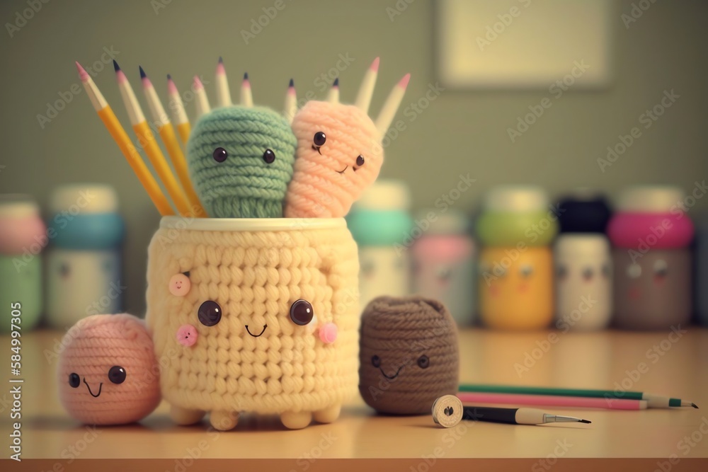 knitting art kawaii cute character school, lesson, bakc to shool Stock ...