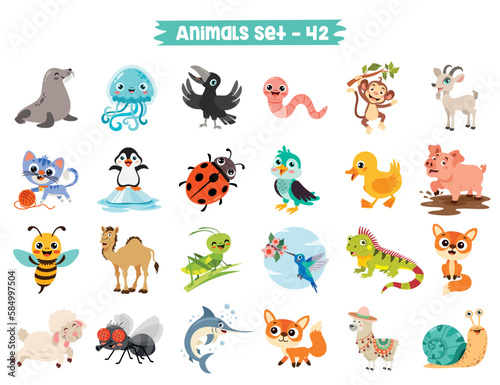 Set Of Cute Cartoon Animals