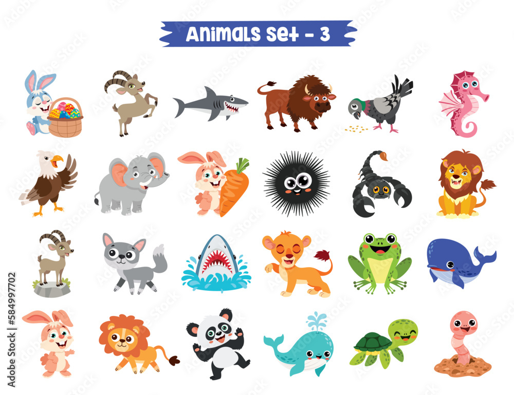Obraz premium Set Of Cute Cartoon Animals