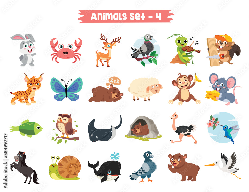 Obraz premium Set Of Cute Cartoon Animals