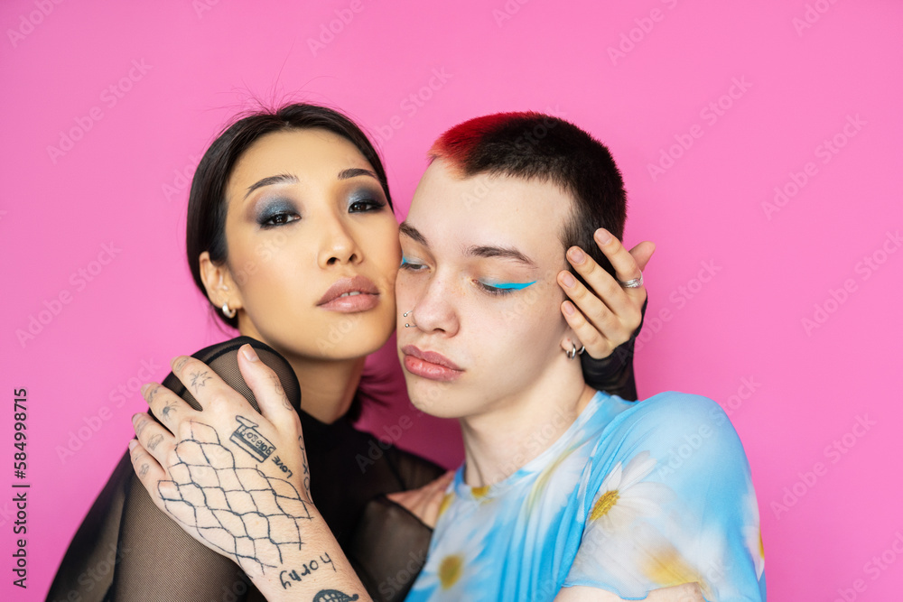 Diverse Friends Touching Each Others Faces Diverse Friends Touching Each Others Faces