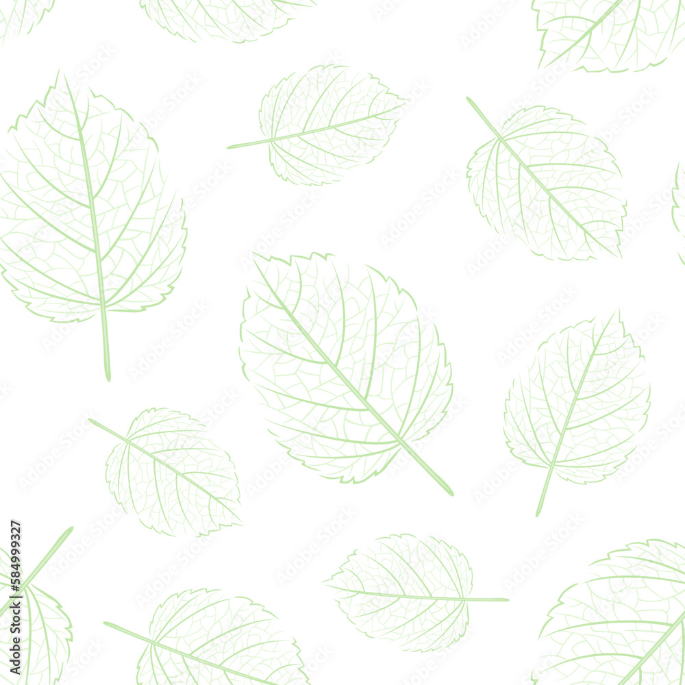 Botanical seamless pattern. Green leaves outline. Vector floral background.