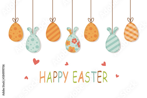 easter day greeting banner with easter eggs tied on strings