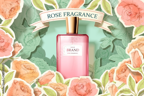 3D romantic rose perfume ad poster