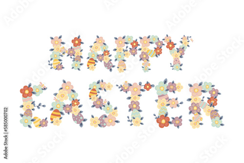 easter day banner inscription happy easter from flowers