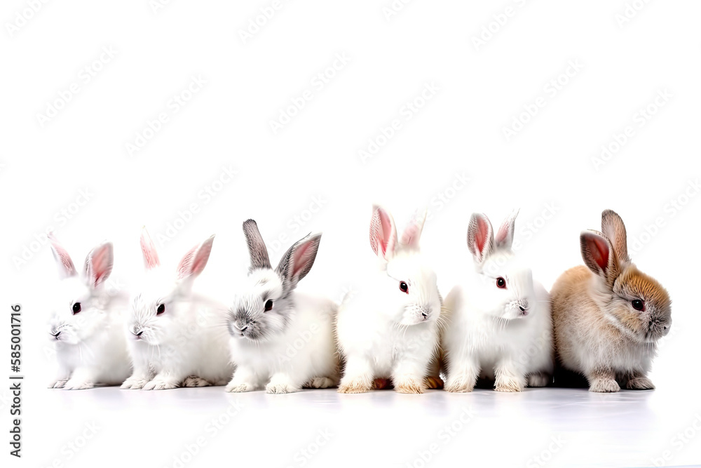White Rabbits  , Whimsical Easter Rabbits in Different Shades on a Clean White Background for Playful Holiday Ambience - Generative AI
