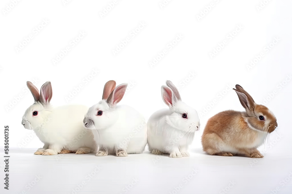 White Rabbits , Cute Easter Bunny Friends in White, Brown, and Grey for Charming Spring Decor - Generative AI
