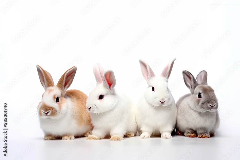 White Rabbits , Cute and Fluffy Easter Bunnies in a Variety of Colors on a White Background - Generative AI
White Rabbits , Cute and Fluffy Easter Bunnies in a Variety of Colors on a White Background - Generative AI
