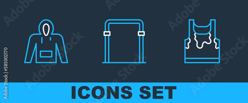 Set line Sweaty sleeveless t-shirt, Hoodie and Sport horizontal bar icon. Vector