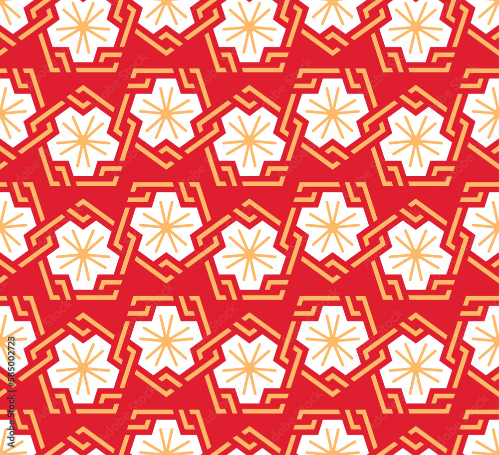 Japanese Geometric Cherry Blossom Chain Vector Seamless Pattern Japanese Geometric Cherry Blossom Chain Vector Seamless Pattern