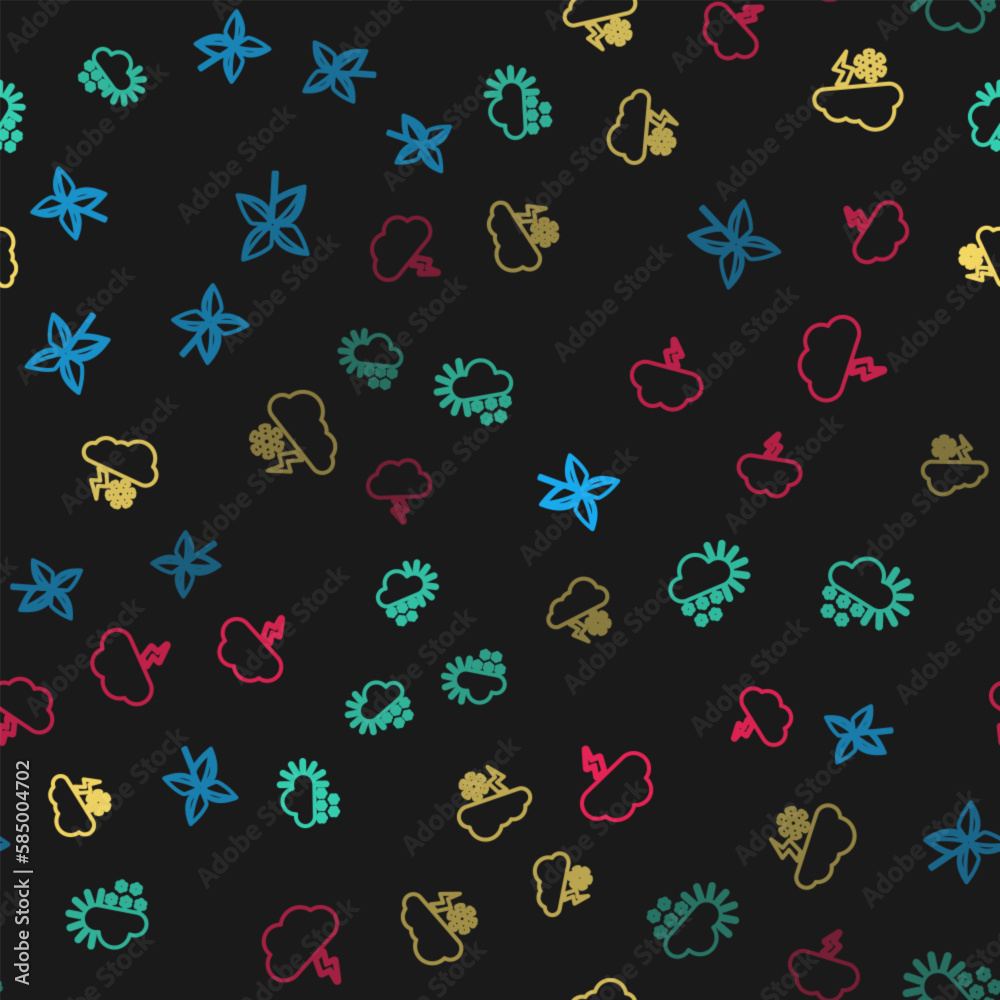 Set line Pinwheel, Cloudy with snow, and lightning and Storm on seamless pattern. Vector Set line Pinwheel, Cloudy with snow, and lightning and Storm on seamless pattern. Vector