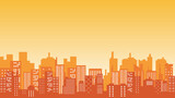 Panoramic landscape silhouette of city buildings in the morning with yellow sky view