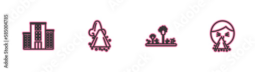 Set line Medical hospital building, Mold, Runny nose and Handkerchief to his runny icon. Vector