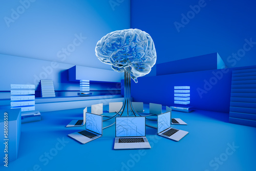 Brain connected to technology photo