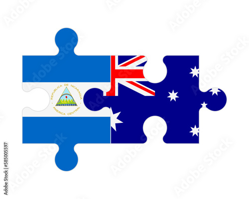 Puzzle of flags of Nicaragua and Australia, vector