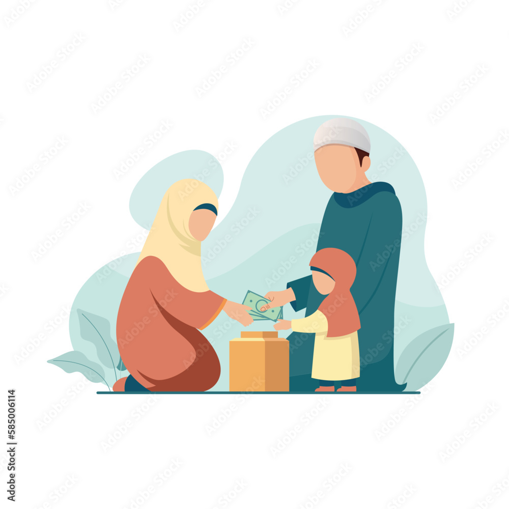 Muslim people giving donation and charity flat style vector illustration Muslim people giving donation and charity flat style vector illustration