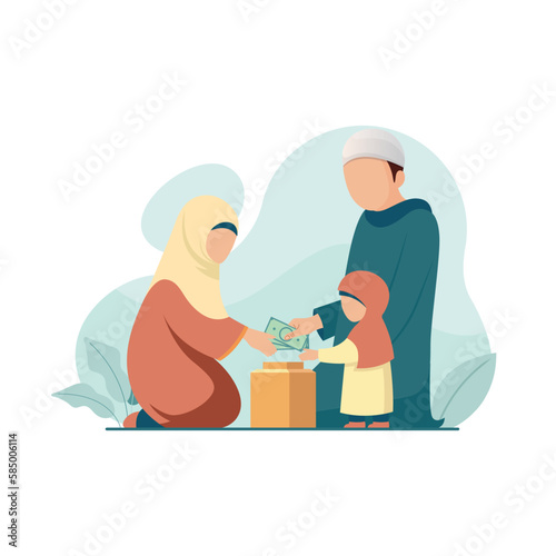 Muslim people giving donation and charity flat style vector illustration