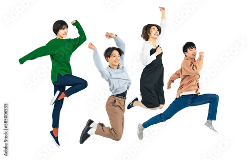 元気にジャンプする若者のグループ　背景透過PNG　（1人ずつの画像も販売しております。作成者リンクからPNGで検索してください） photo