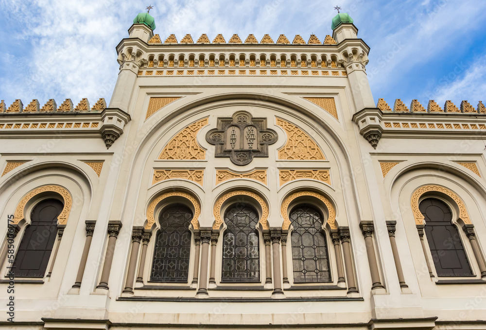 Facade of the historic Spanish Synagogue in Prague, Czech Republic