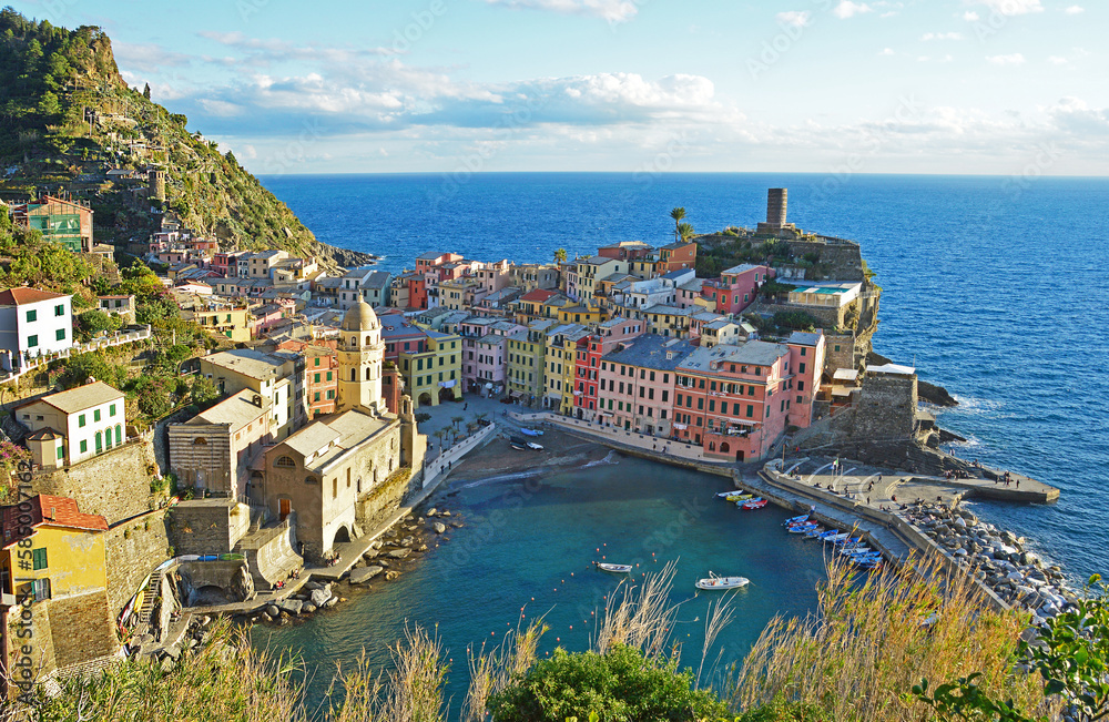 Top view of the town of Vernazza in Italy