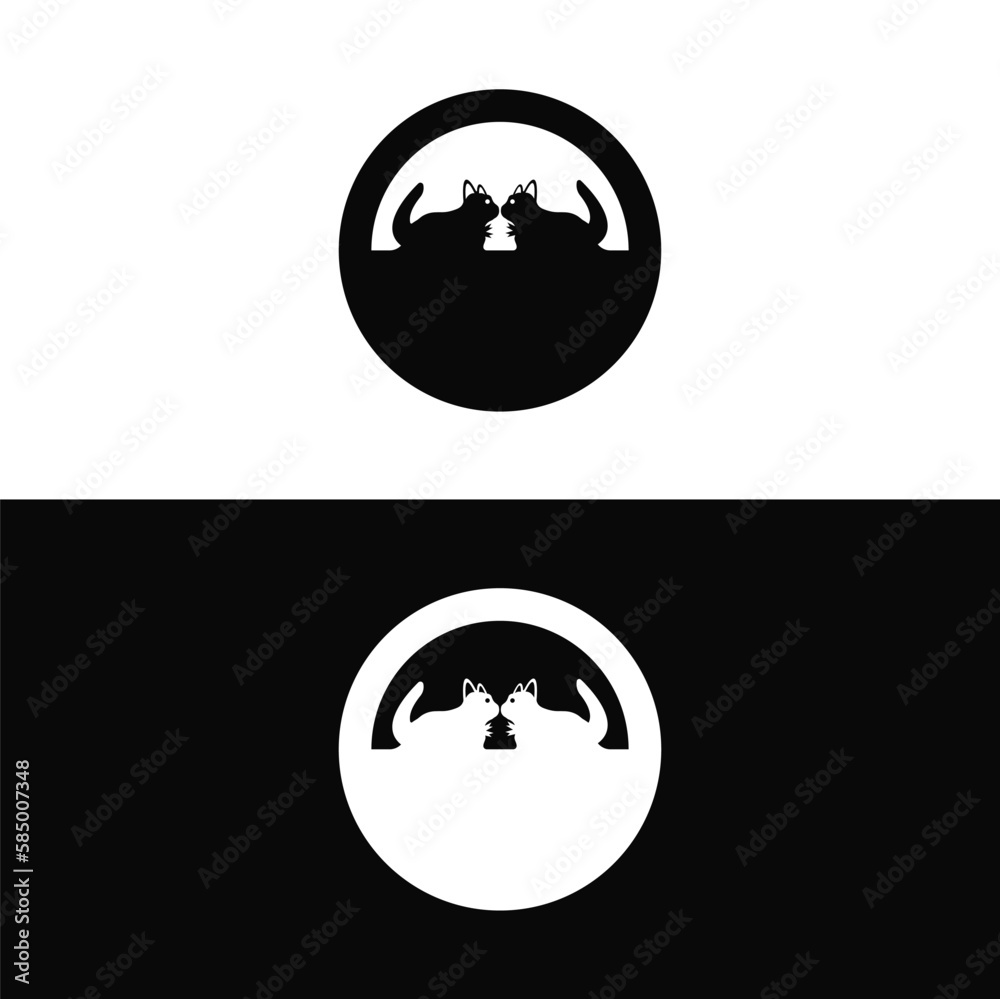 Circle black and white cat animal logo design