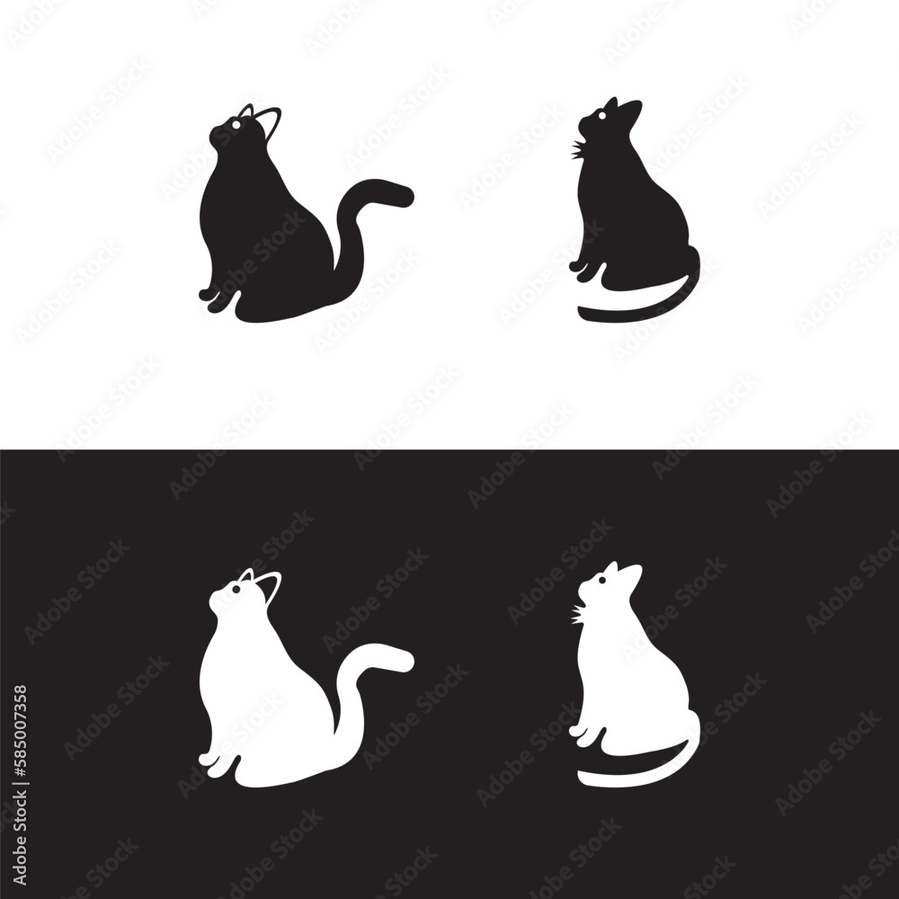 sitting cat logo simple black and white  modern silhouette icon design