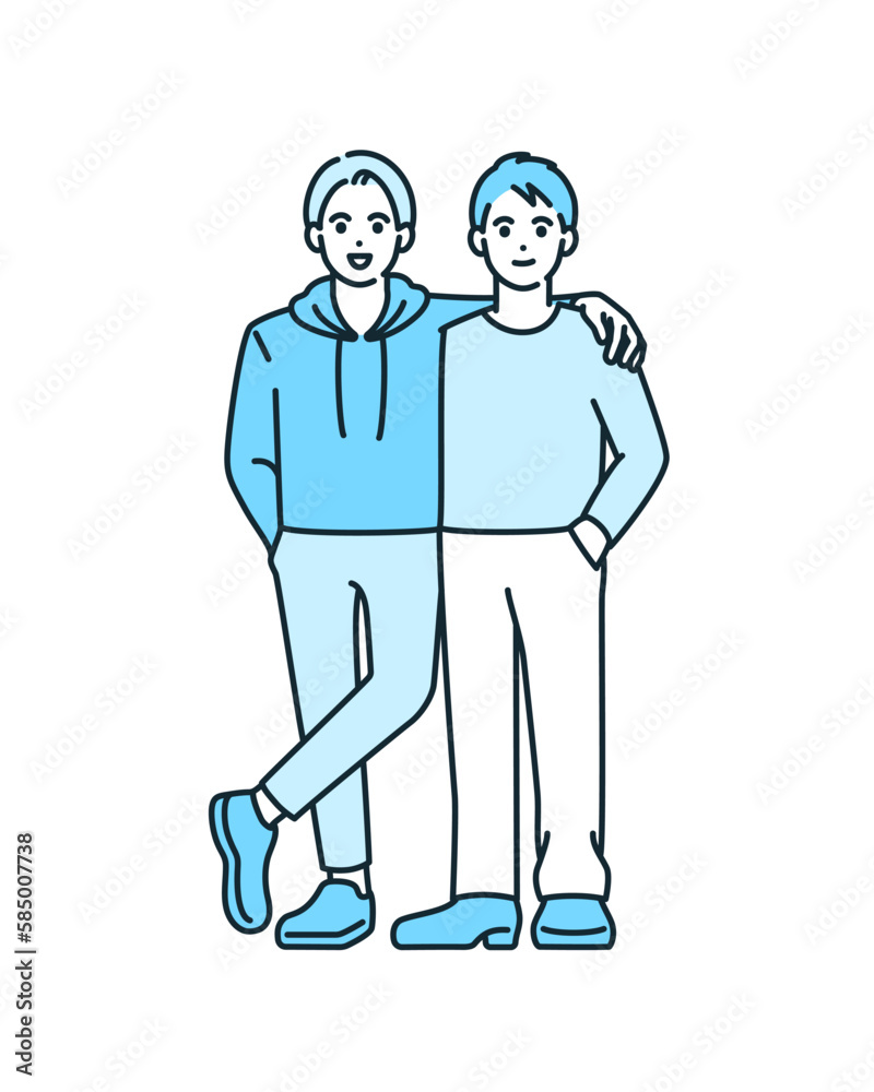 肩を組む男性。同性パートナーのベクターイラスト素材。 肩を組む男性。同性パートナーのベクターイラスト素材。