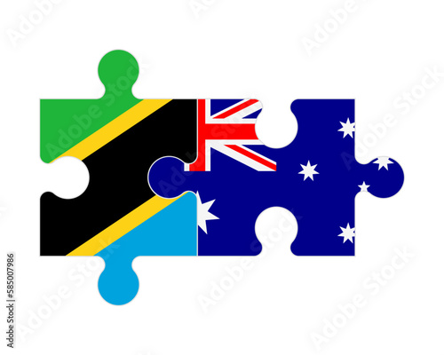Puzzle of flags of Tanzania and Australia, vector