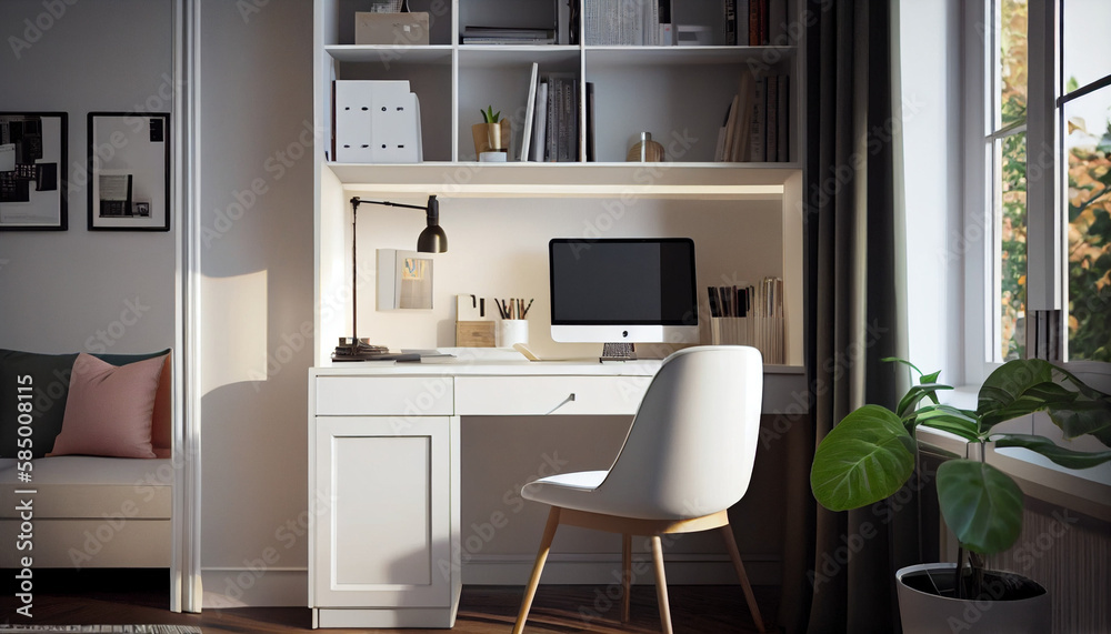 Fototapeta premium modern working room white color generative ai art