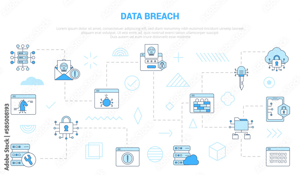 data breach technology concept with icon set template banner with modern blue color style data breach technology concept with icon set template banner with modern blue color style