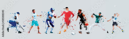 Sport, a set of athletes of different sports disciplines. Group of low poly vector sportsmen