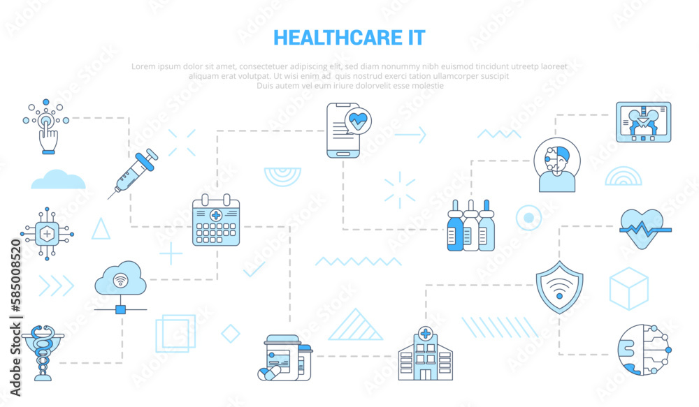 healthcare it technology information concept with icon set template banner with modern blue color style healthcare it technology information concept with icon set template banner with modern blue color style