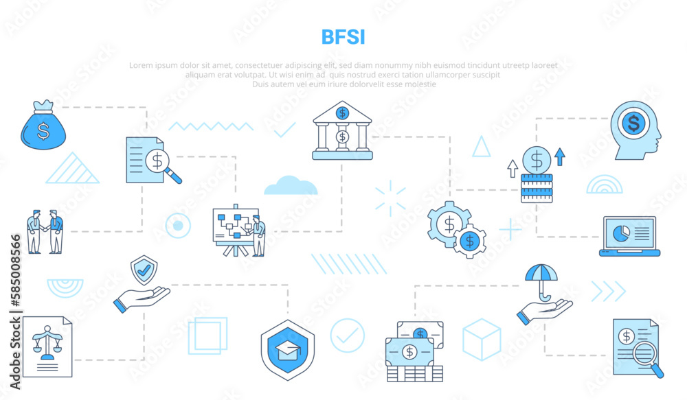 bfsi banking financial services and insurance concept with icon set template banner with modern blue color style bfsi banking financial services and insurance concept with icon set template banner with modern blue color style