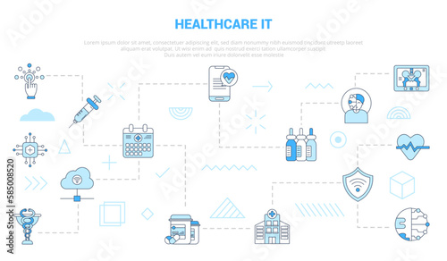 healthcare it technology information concept with icon set template banner with modern blue color style