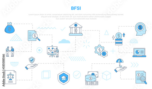 bfsi banking financial services and insurance concept with icon set template banner with modern blue color style