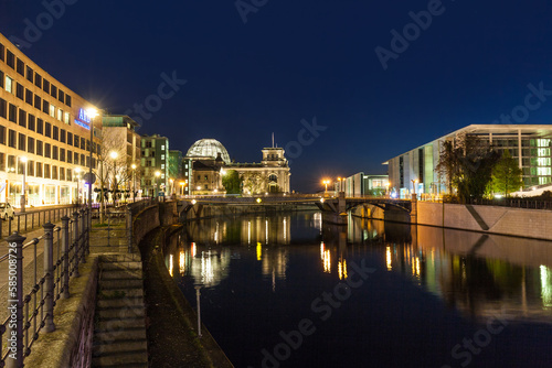 The german chancellery building in the government district in Berlin at night
