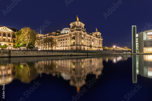 The german chancellery building in the government district in Berlin at night